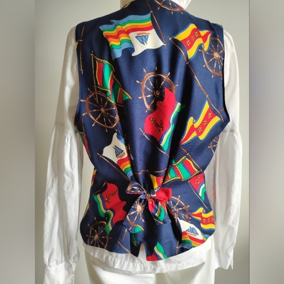 Talbots Vintage Nautical Sailboat Burgee Flag Vest Colorful Blue Red Boating M/L - Picture 7 of 12
